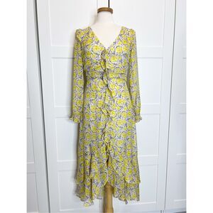 Intermix Womens Silk Rowen Floral Printed Midi Dress Yellow Size 8 NWT